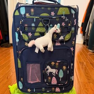 Navy Unicorn Print Suitcase
